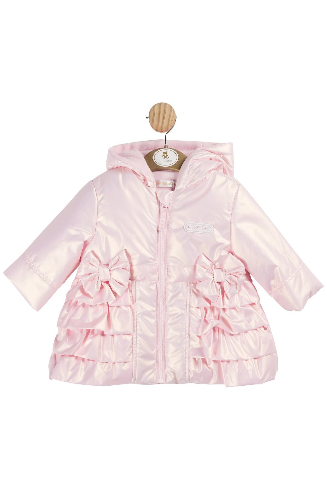 Mintini Baby Pink Iridescent Frilly Bow Coat | Millie and John