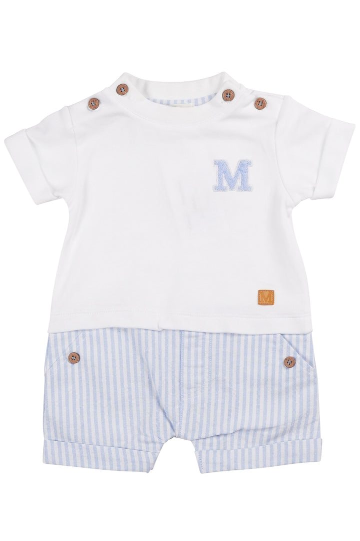 Mintini "Caleb" White & Blue Striped Romper | Millie and John