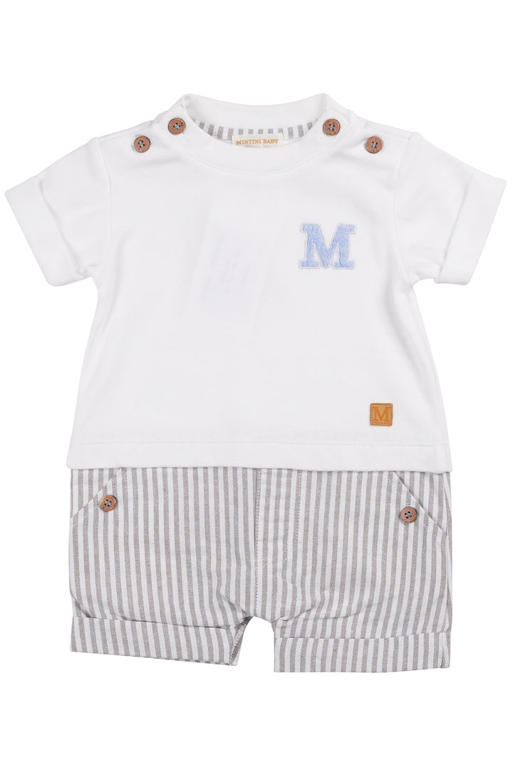 Mintini "Caleb" White & Grey Striped Romper | Millie and John