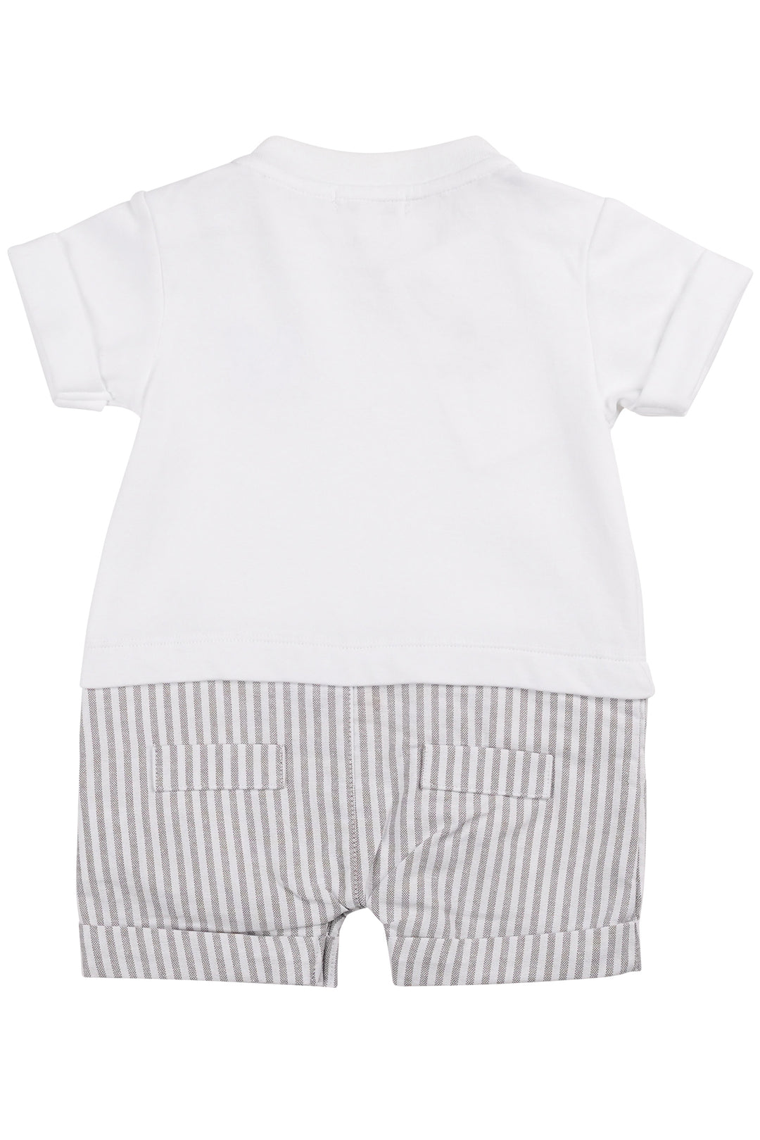 Mintini "Caleb" White & Grey Striped Romper | Millie and John