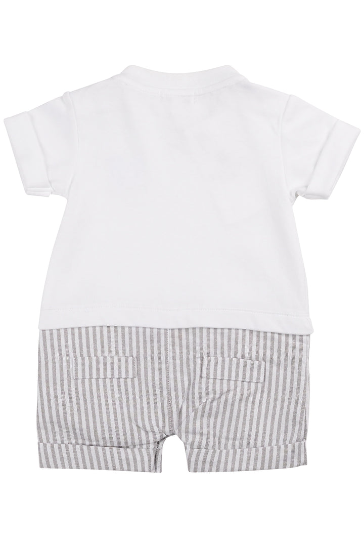 Mintini "Caleb" White & Grey Striped Romper | Millie and John