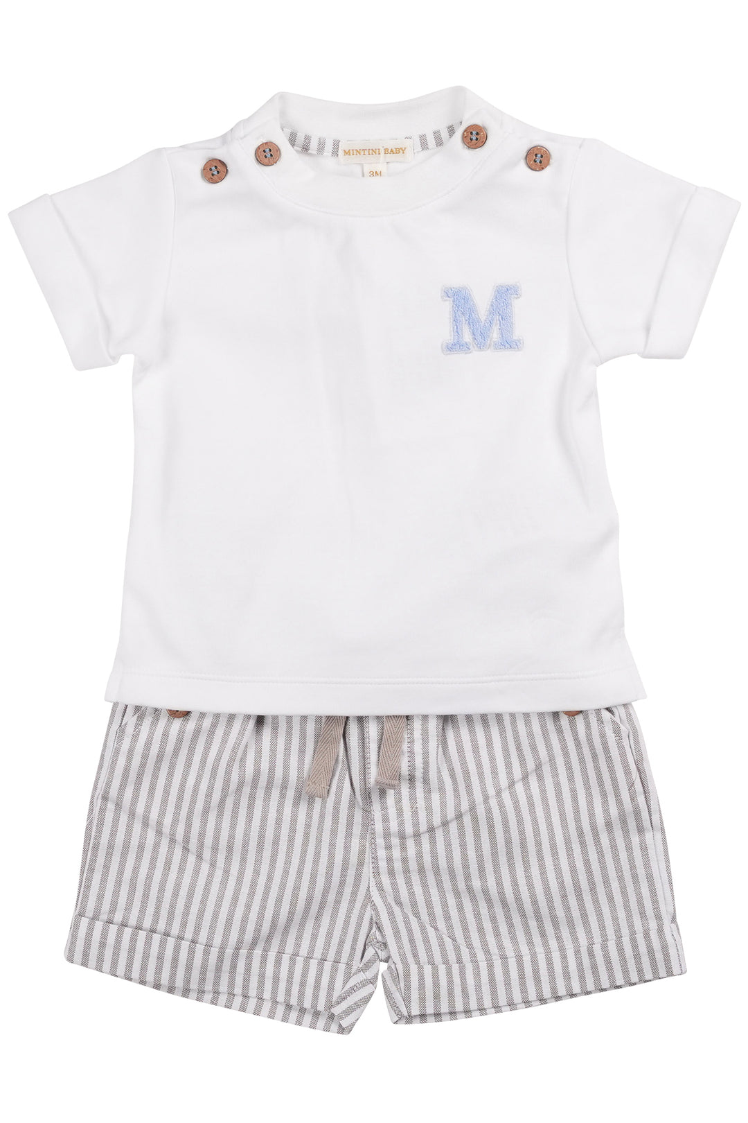 "Cameron" White & Grey Striped T-Shirt & Shorts