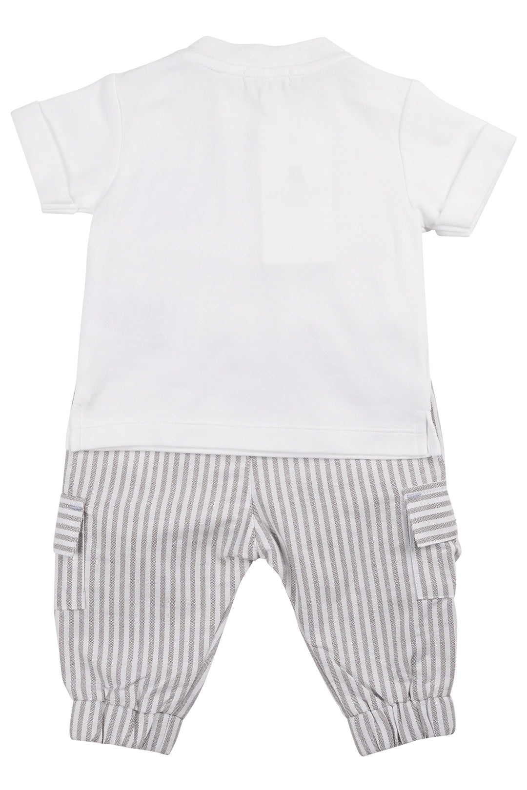 Mintini "Declan" White & Grey Striped T-Shirt & Cargo Trousers | Millie and John