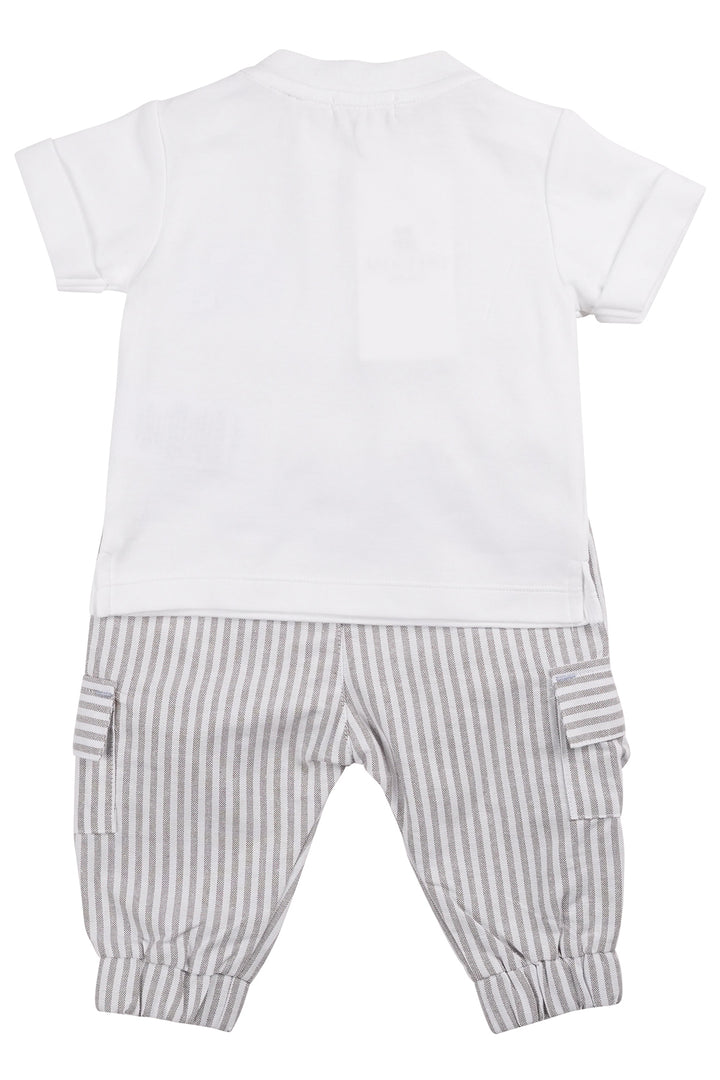 Mintini "Declan" White & Grey Striped T-Shirt & Cargo Trousers | Millie and John