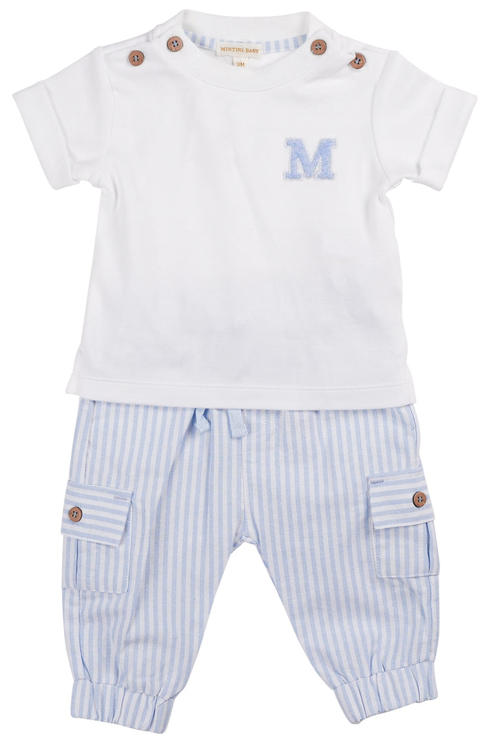 Mintini "Declan" White & Blue Striped T-Shirt & Cargo Trousers | Millie and John