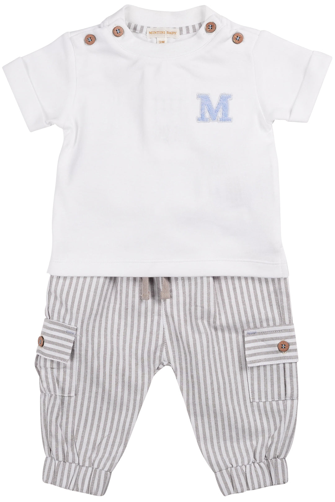 Mintini "Declan" White & Grey Striped T-Shirt & Cargo Trousers | Millie and John