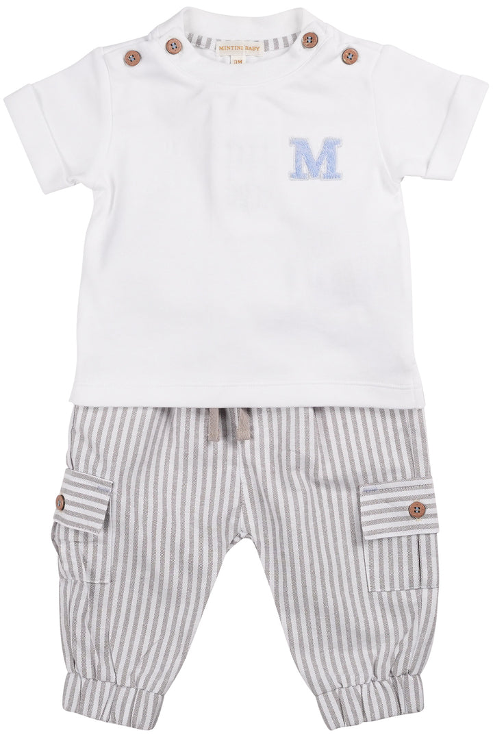 Mintini "Declan" White & Grey Striped T-Shirt & Cargo Trousers | Millie and John