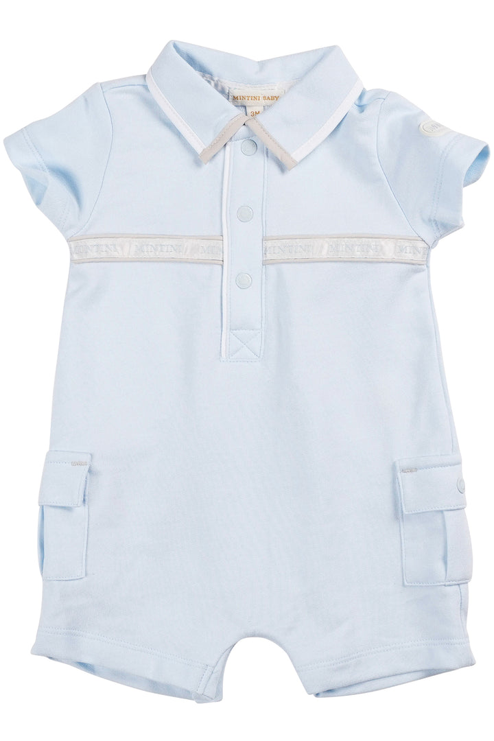 Mintini "Dylan" Baby Blue Cargo Romper | Millie and John