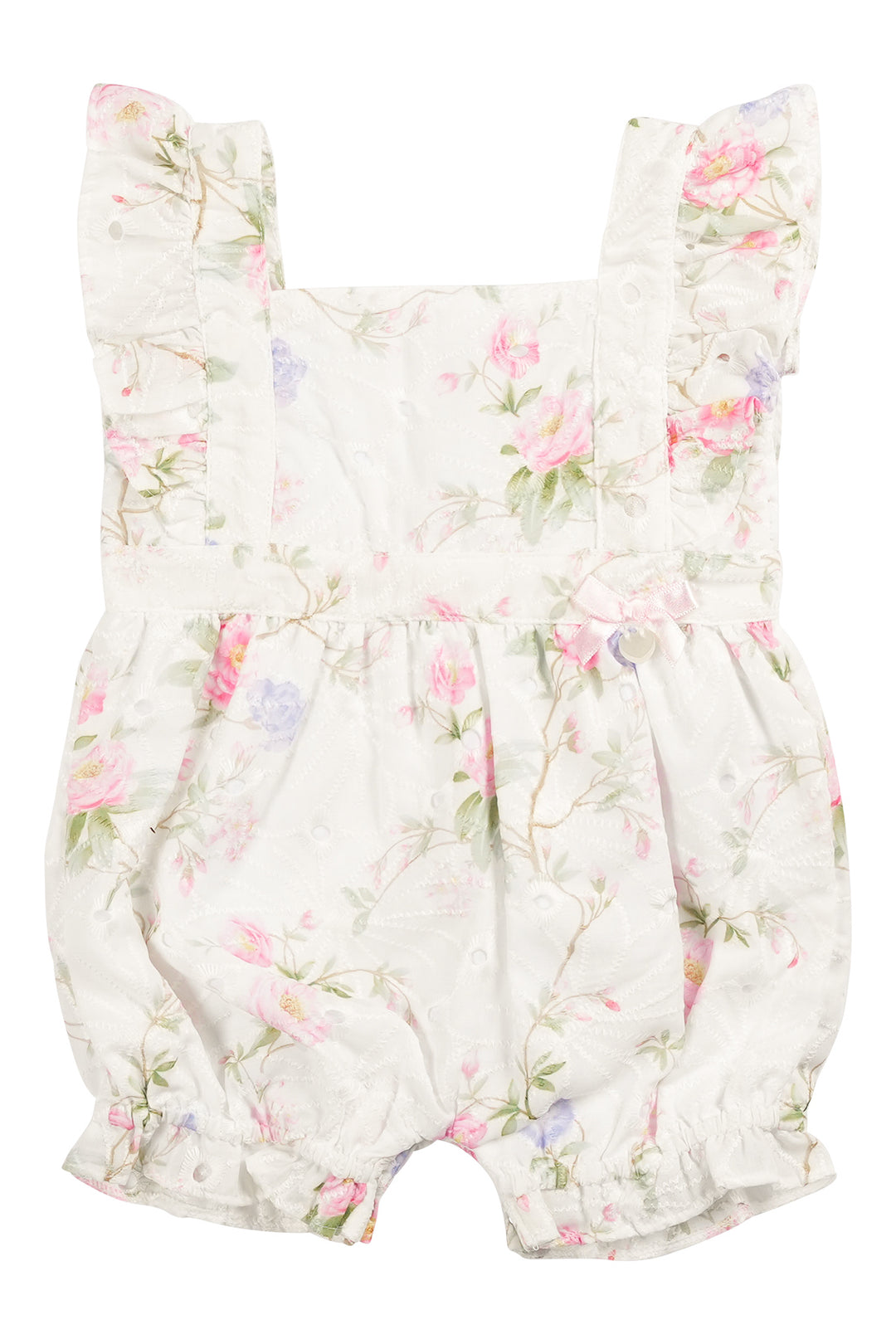 Mintini "Freya" Ivory & Pink Floral Broderie Anglaise Romper | Millie and John