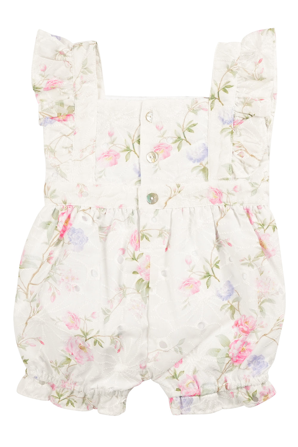Mintini "Freya" Ivory & Pink Floral Broderie Anglaise Romper | Millie and John