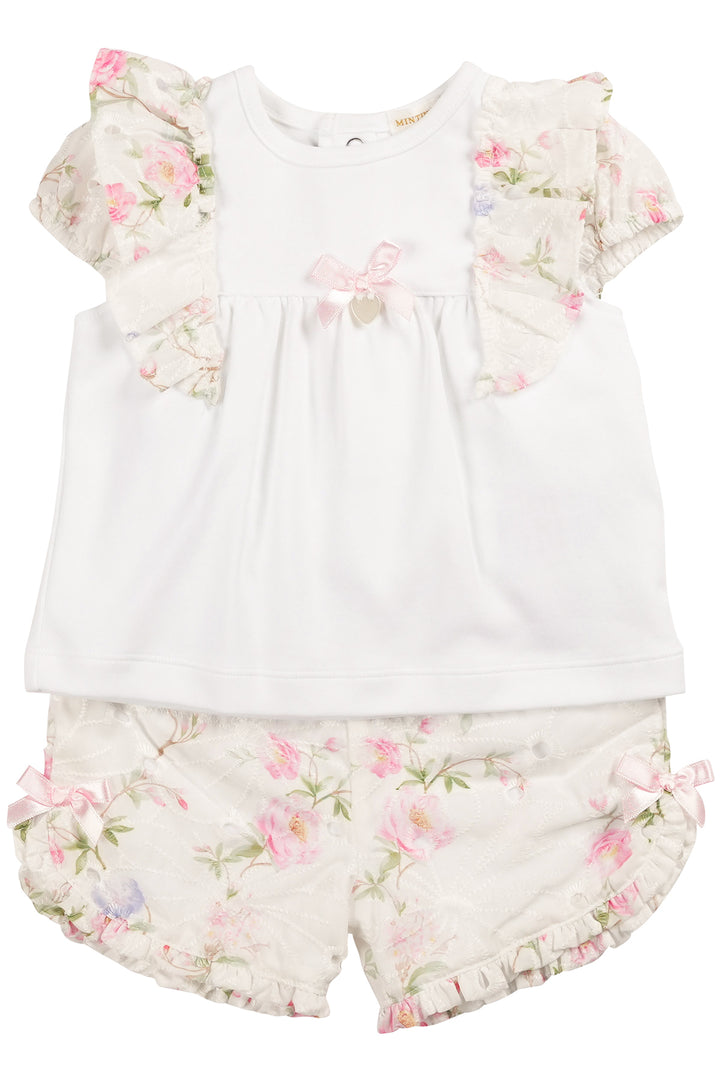 Mintini "Olive" Ivory & Pink Floral Top & Shorts | Millie and John
