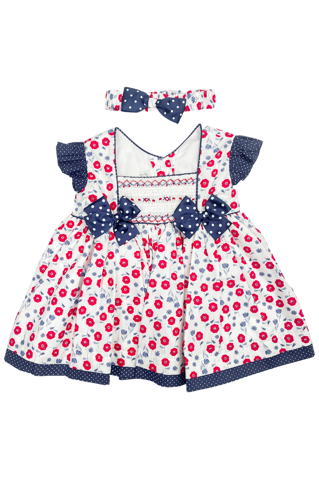 Pretty Originals "Essie" Red & Navy Floral Print Dress & Headband | Millie and John