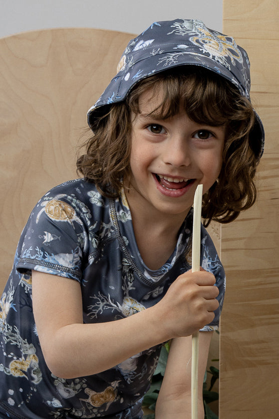 Jamiks "Merrick" Navy Ocean Print Sun Hat | Millie and John