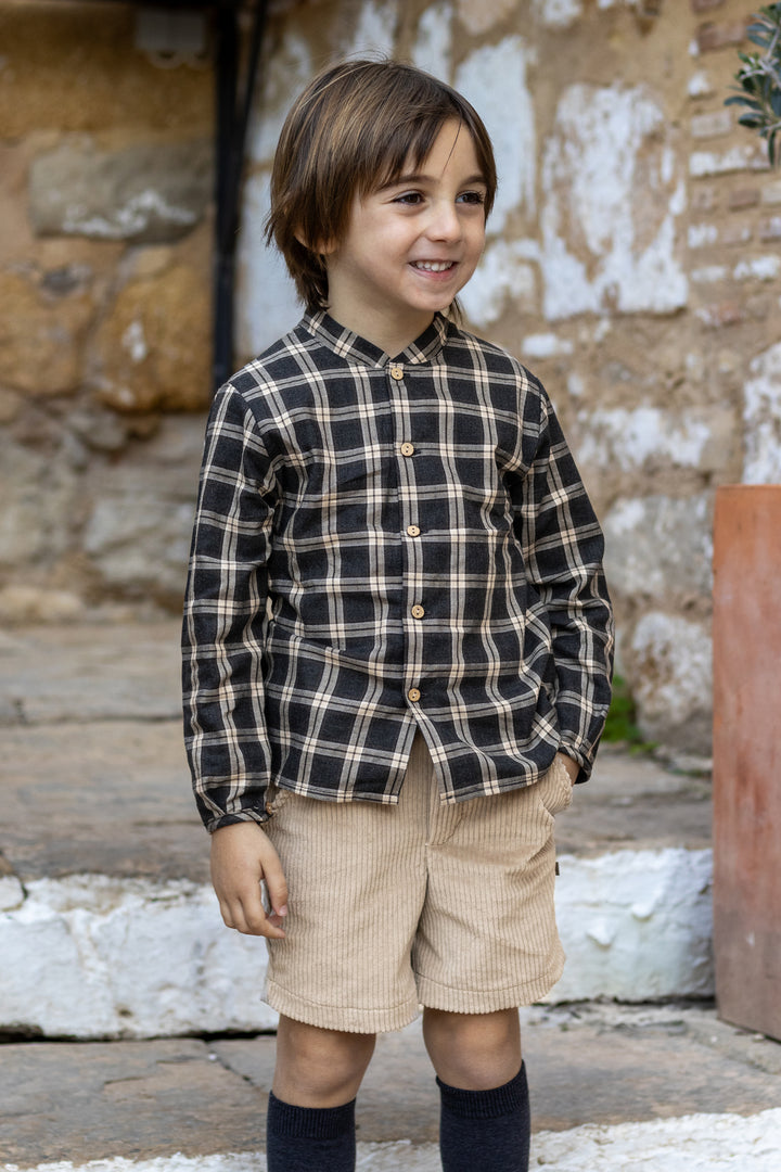 Calamaro "Bram" Charcoal & Stone Tartan Shirt & Shorts | Millie and John