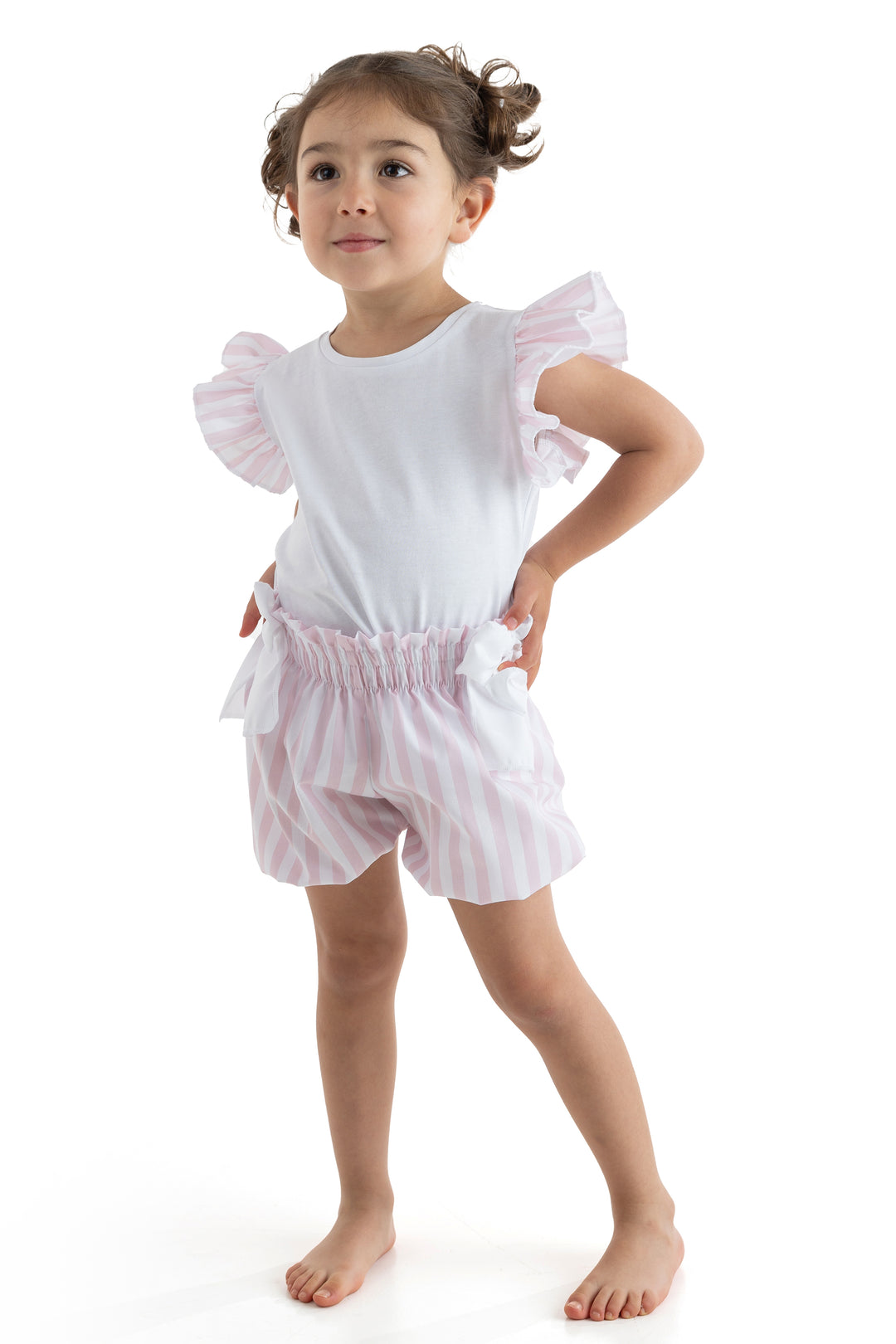 Meia Pata PINK STRIPES Cotton T-Shirt & Shorts | Millie and John