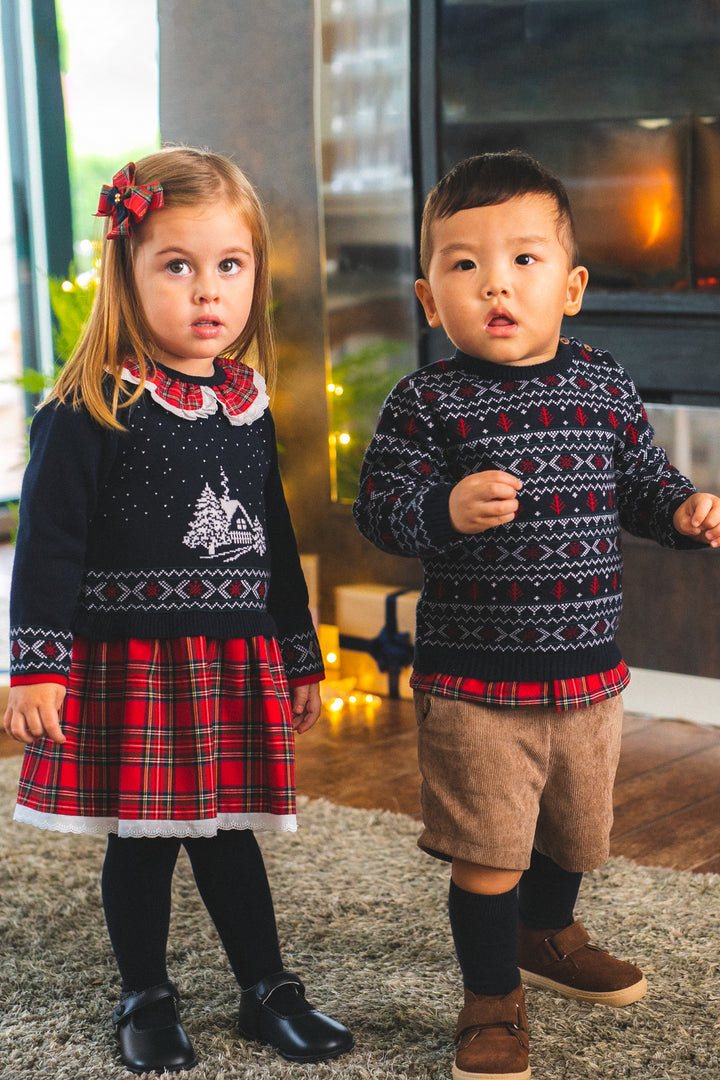 Mac Ilusión "Adeline" Navy & Red Knit Tartan Dress | Millie and John