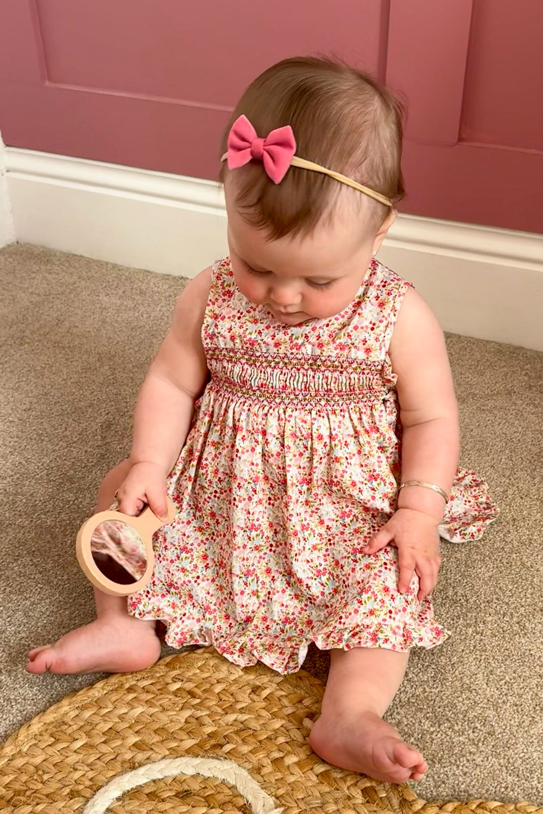 Mac Ilusión "Madeline" Bright Pink Floral Smocked Dress & Bloomers | Millie and John