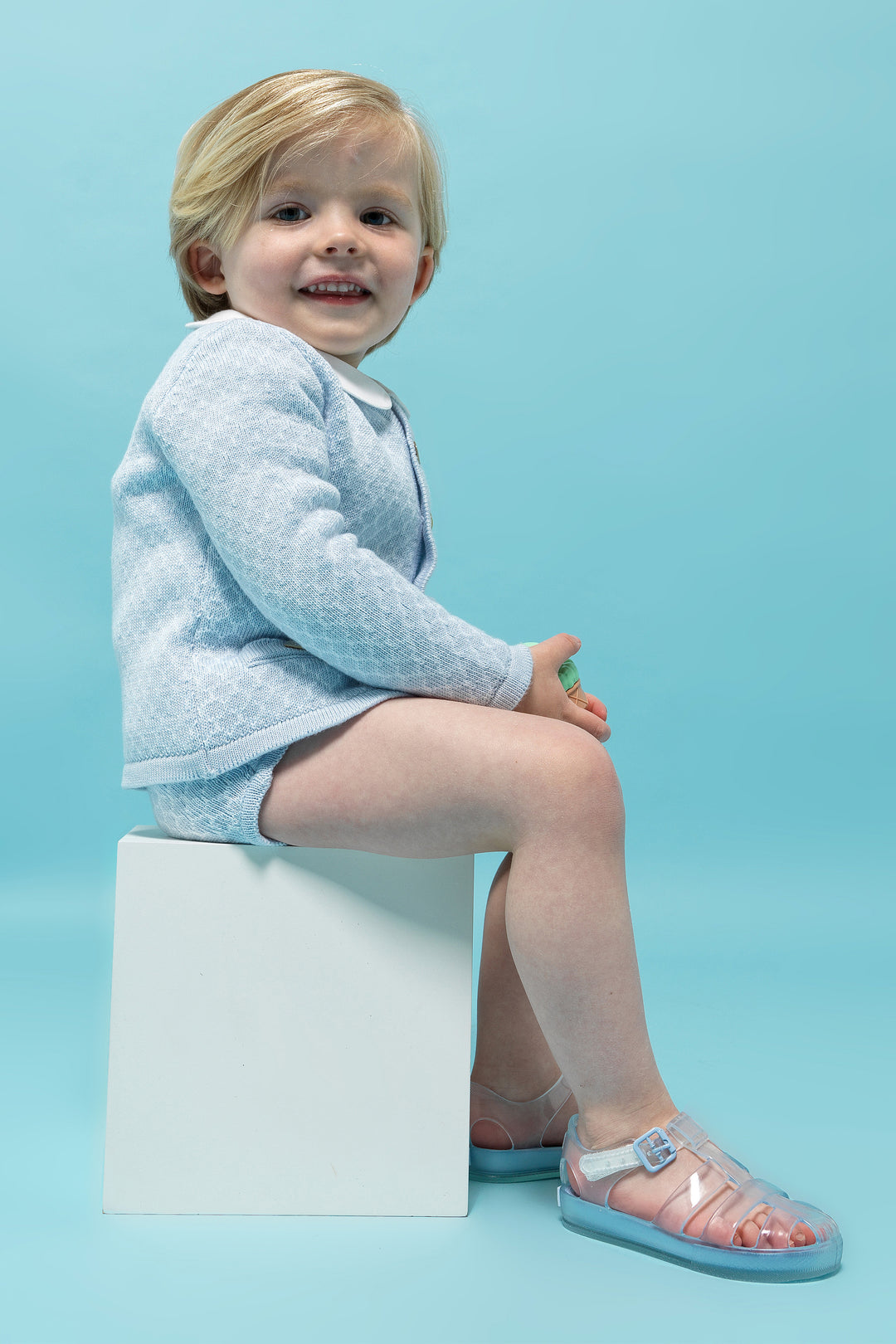 Marena "Monaco" Clear & Blue Jelly Sandals | Millie and John