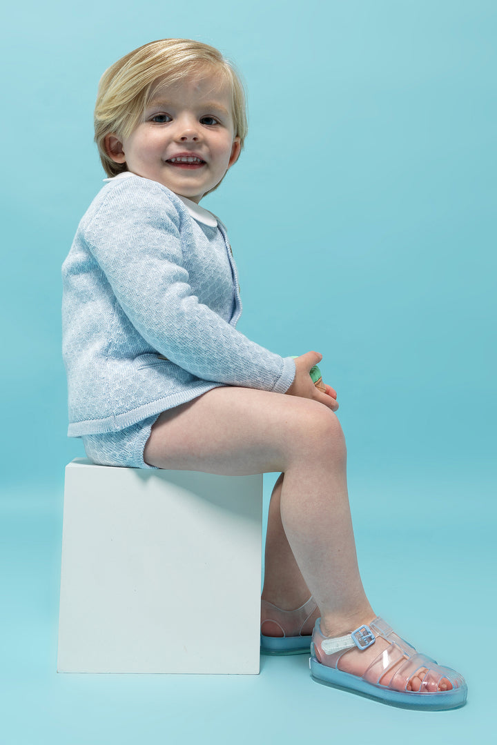 Marena "Monaco" Clear & Blue Jelly Sandals | Millie and John