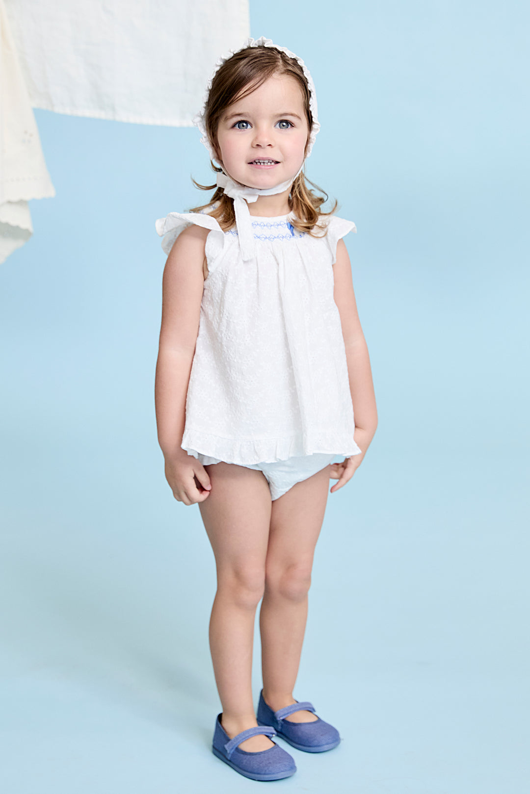 Martín Aranda "Fiorella" White Broderie Anglaise Smocked Dress & Bloomers | Millie and John