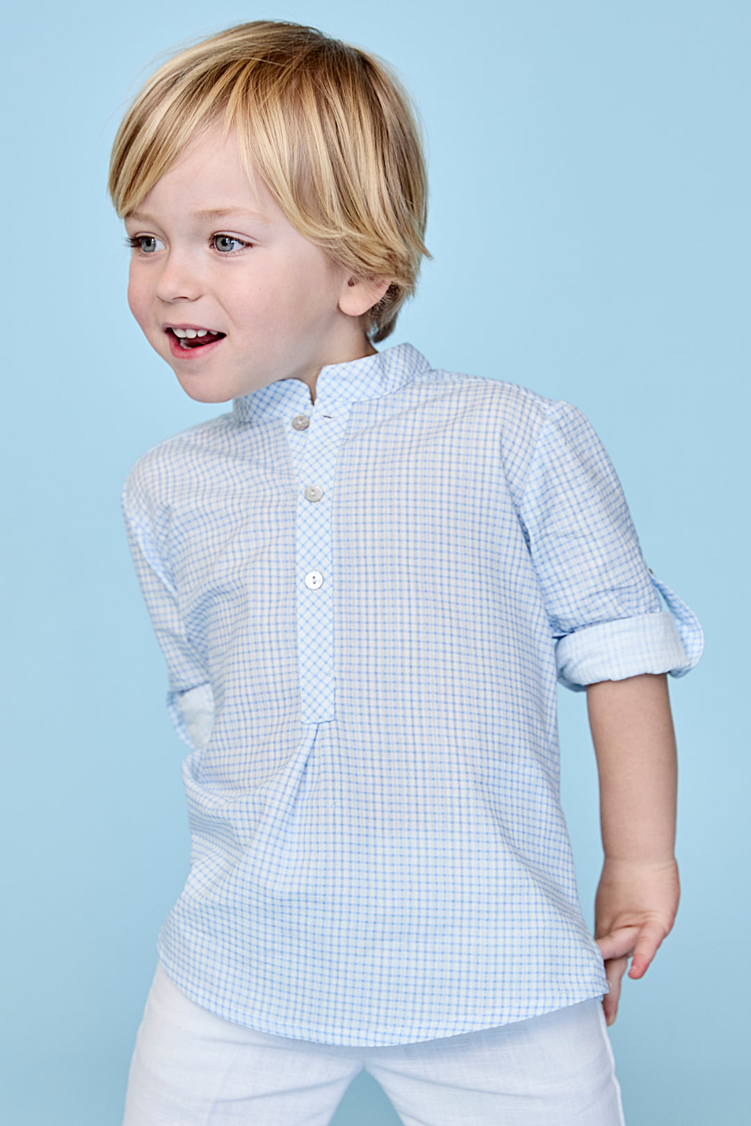 Martín Aranda PREORDER "Tristan" Dusky Blue Check Shirt & Shorts | Millie and John
