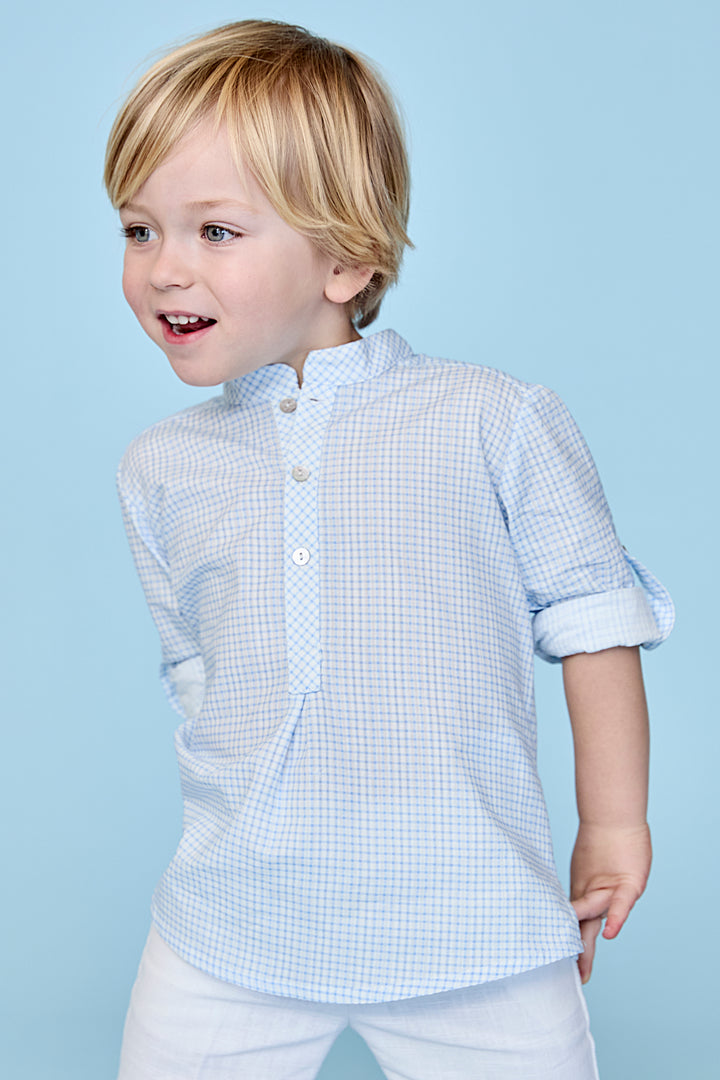 Martín Aranda PREORDER "Tristan" Dusky Blue Check Shirt & Shorts | Millie and John