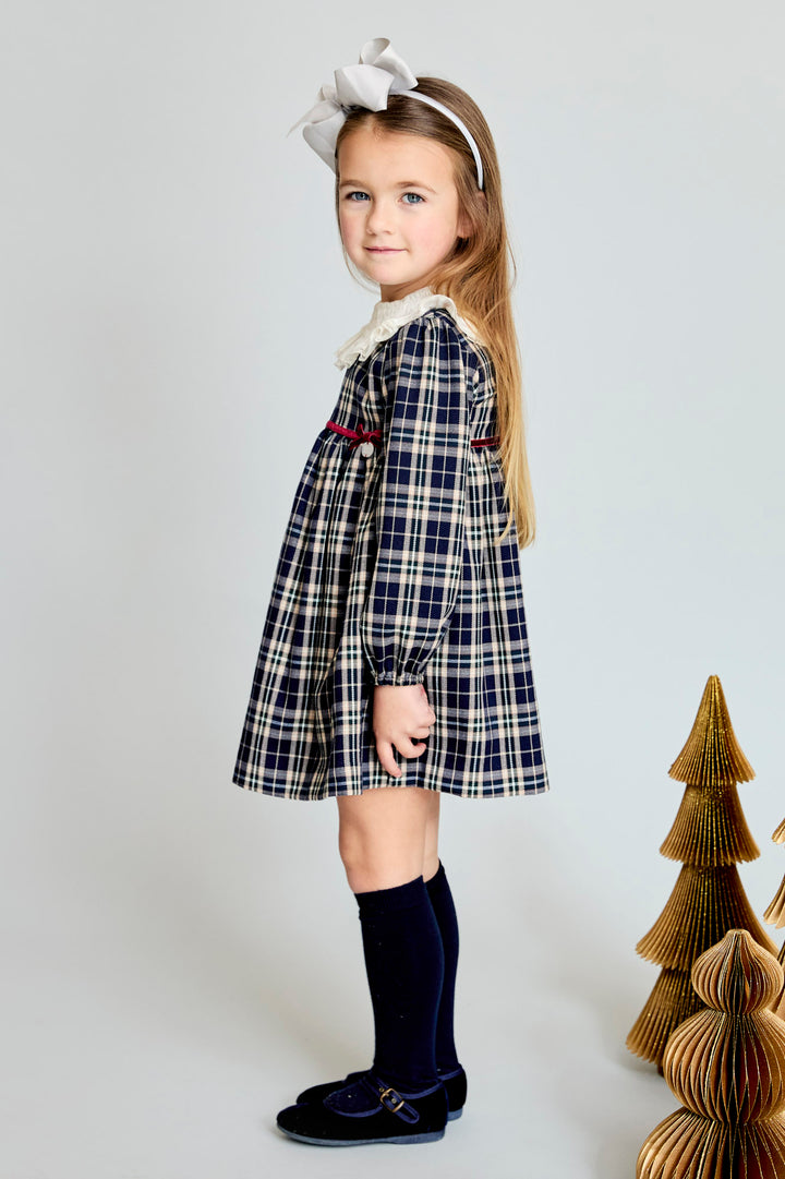 Martín Aranda "Eva" Navy Tartan Dress | Millie and John