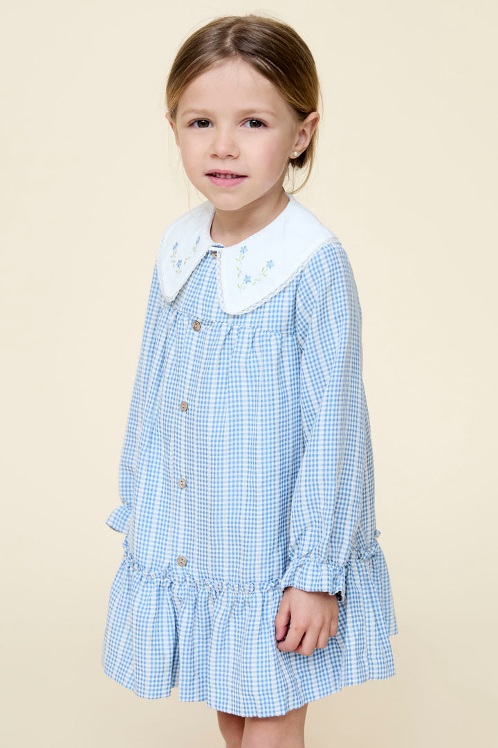 Martín Aranda "Ada" Blue Check Embroidered Dress | Millie and John