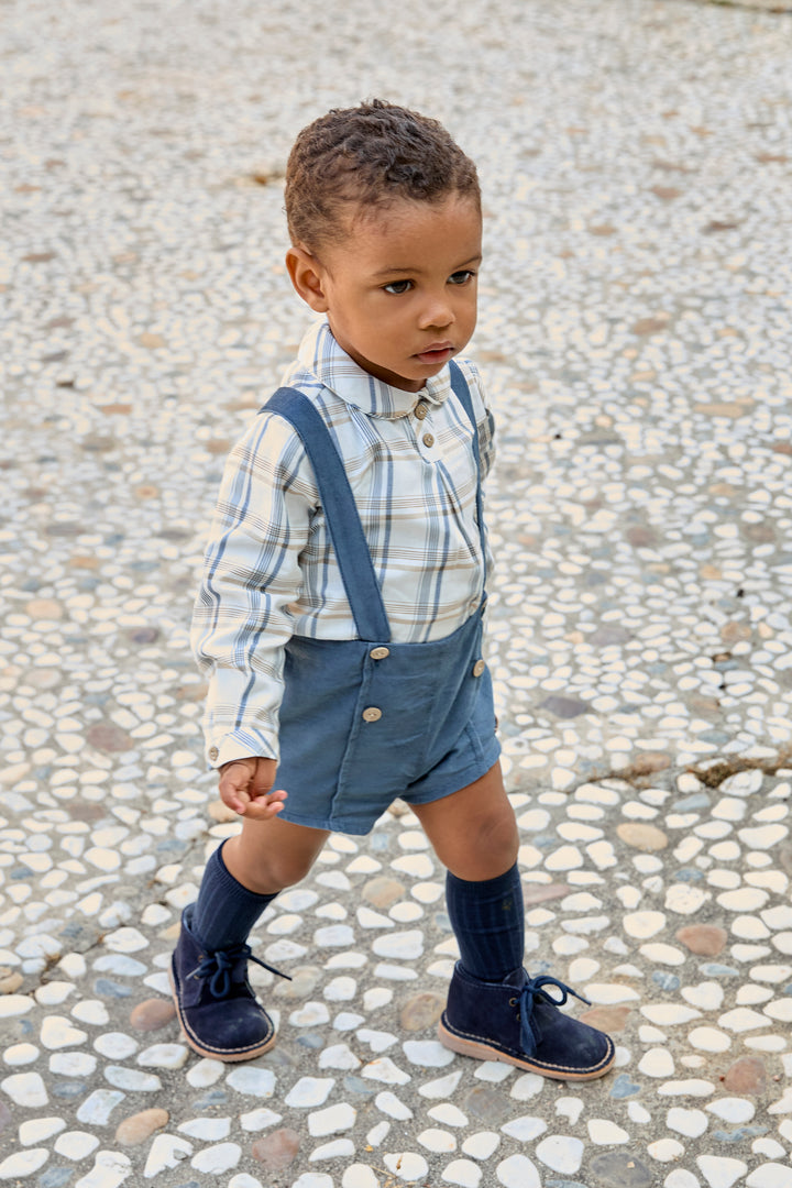 Martín Aranda "Leandro" Dusky Blue Checked Shirt & Cord Jam Pants | Millie and John