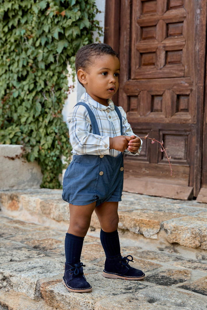 Martín Aranda "Leandro" Dusky Blue Checked Shirt & Cord Jam Pants | Millie and John