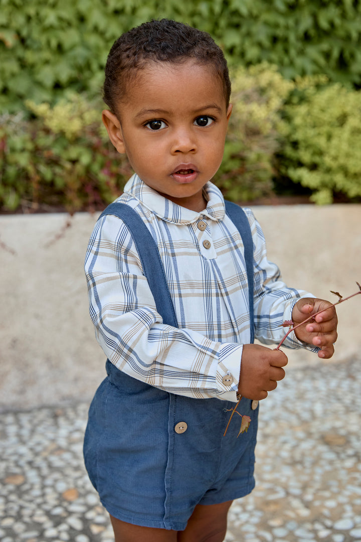 Martín Aranda "Leandro" Dusky Blue Checked Shirt & Cord Jam Pants | Millie and John
