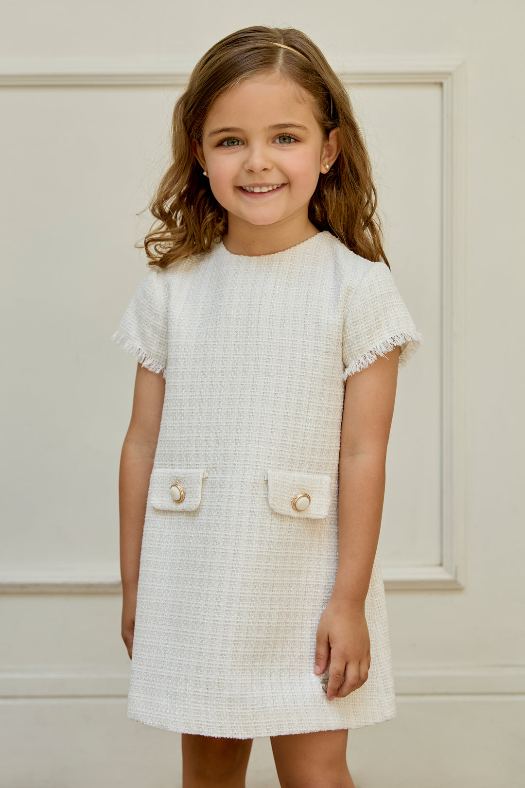 Martín Aranda "Serena" Cream Shimmer Tweed Dress | Millie and John
