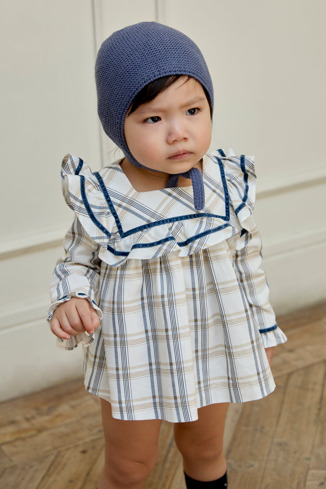 Martín Aranda "Maribel" Dusky Blue Checked Dress & Bloomers | Millie and John