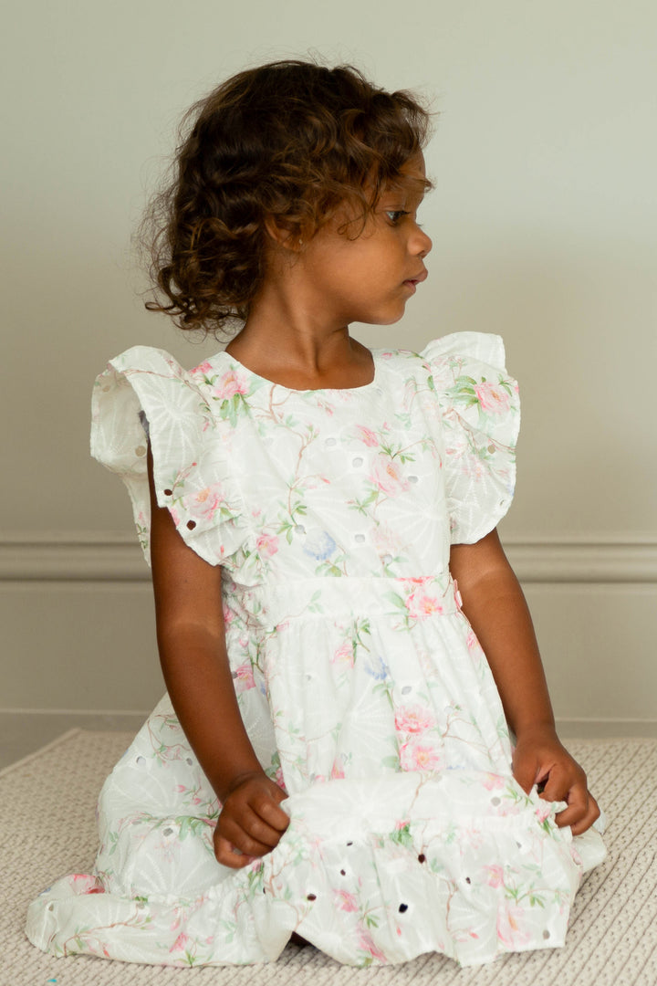 Mintini "Polly" Ivory & Pink Floral Broderie Dress | Millie and John