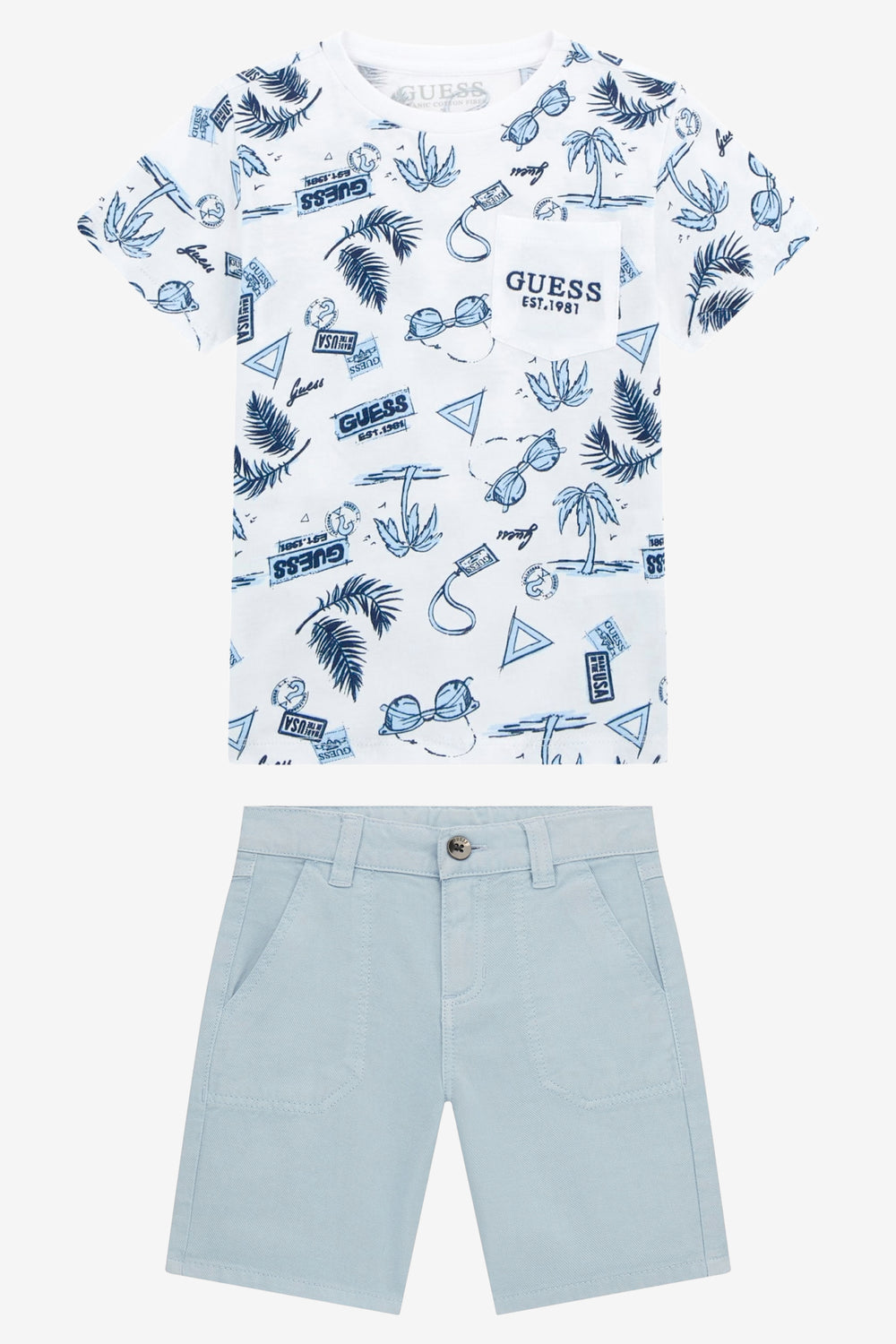 GUESS® Kids "Ellis" White & Blue Summer Print T-Shirt & Shorts | Millie and John