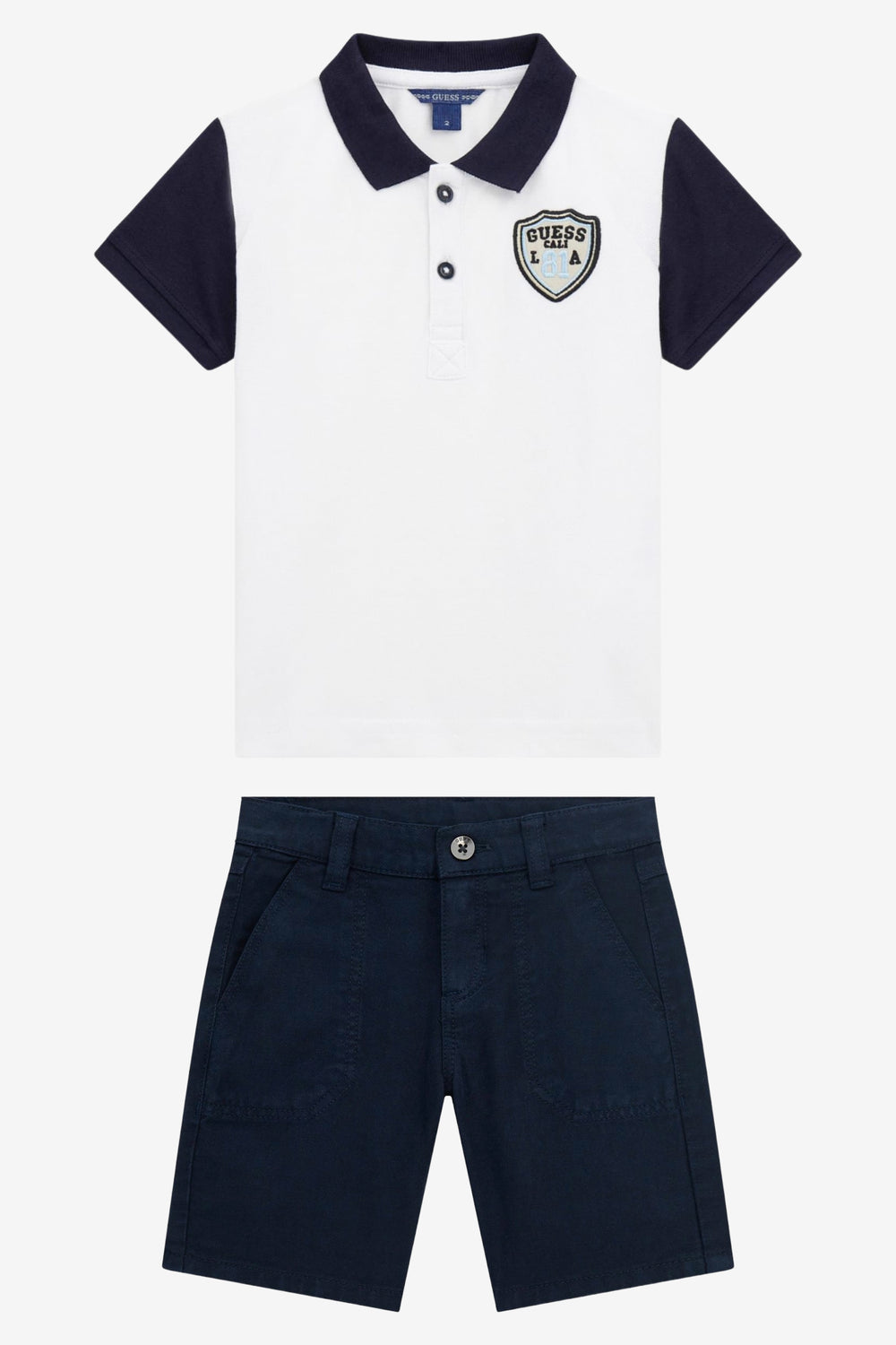 GUESS® Kids "Fraser" White & Navy Polo Shirt & Shorts | Millie and John