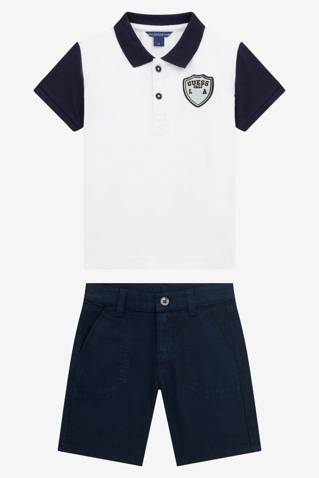 GUESS® Kids "Fraser" White & Navy Polo Shirt & Shorts | Millie and John