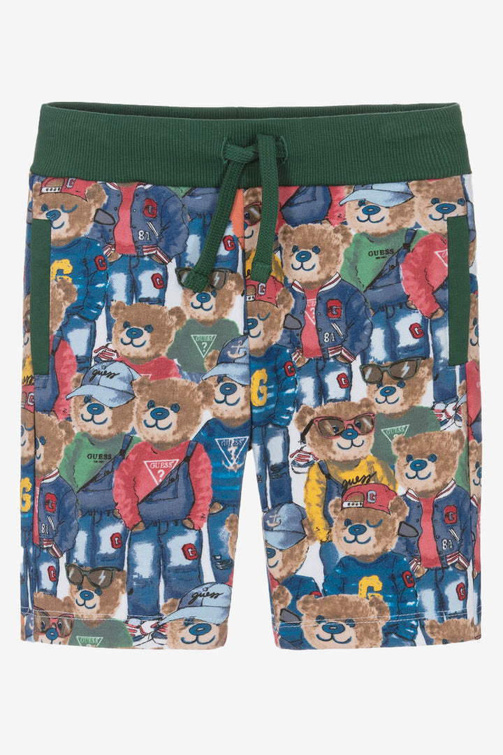 GUESS® Kids "James" Blue & Green All Over Bear Shorts | Millie and John