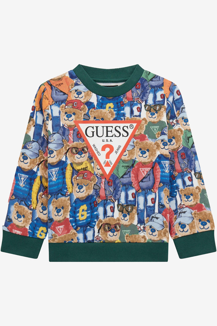 GUESS® Kids "Hugo" Blue & Green All Over Bear Sweatshirt | Millie and John