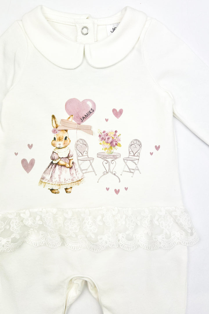 Jamiks "Nala" Ivory & Mauve Bunny Lace Sleepsuit | Millie and John