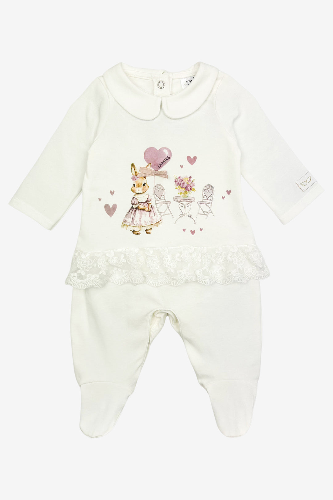 Jamiks "Nala" Ivory & Mauve Bunny Lace Sleepsuit | Millie and John