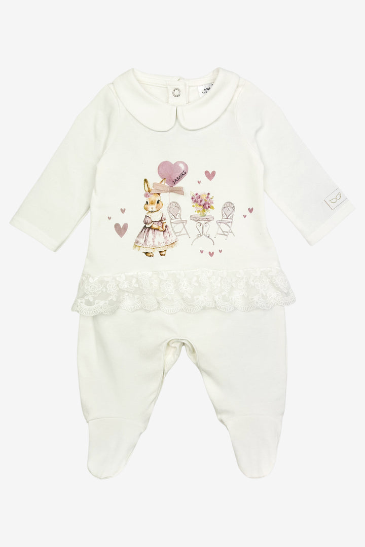 Jamiks "Nala" Ivory & Mauve Bunny Lace Sleepsuit | Millie and John