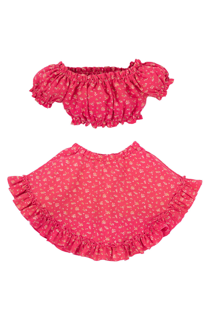 Jamiks "Ophelie" Red Floral Bardot Top & Skirt | Millie and John