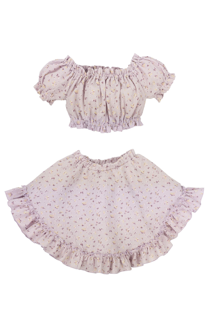 Jamiks "Ophelie" Lavender & Lemon Floral Bardot Top & Skirt | Millie and John