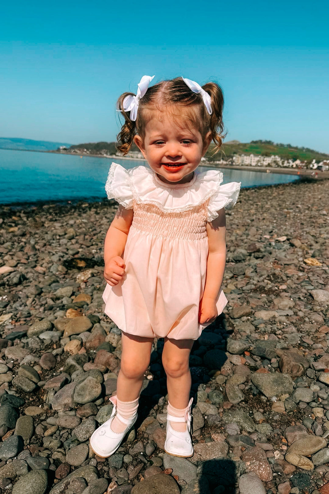 Puro Mimo "Amalia" Peach Shirred Romper | Millie and John