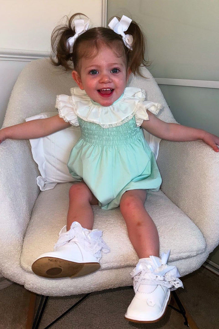 Puro Mimo "Amalia" Mint Green Shirred Romper | Millie and John