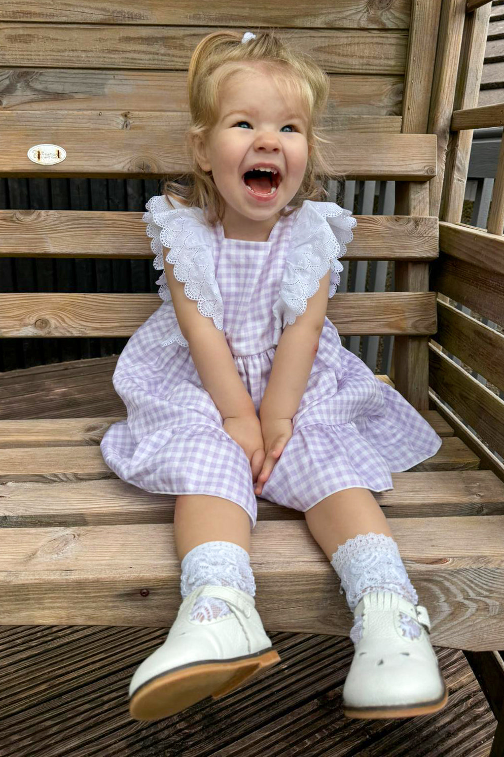 Mac Ilusión "Ingrid" Lilac Gingham Dress | Millie and John