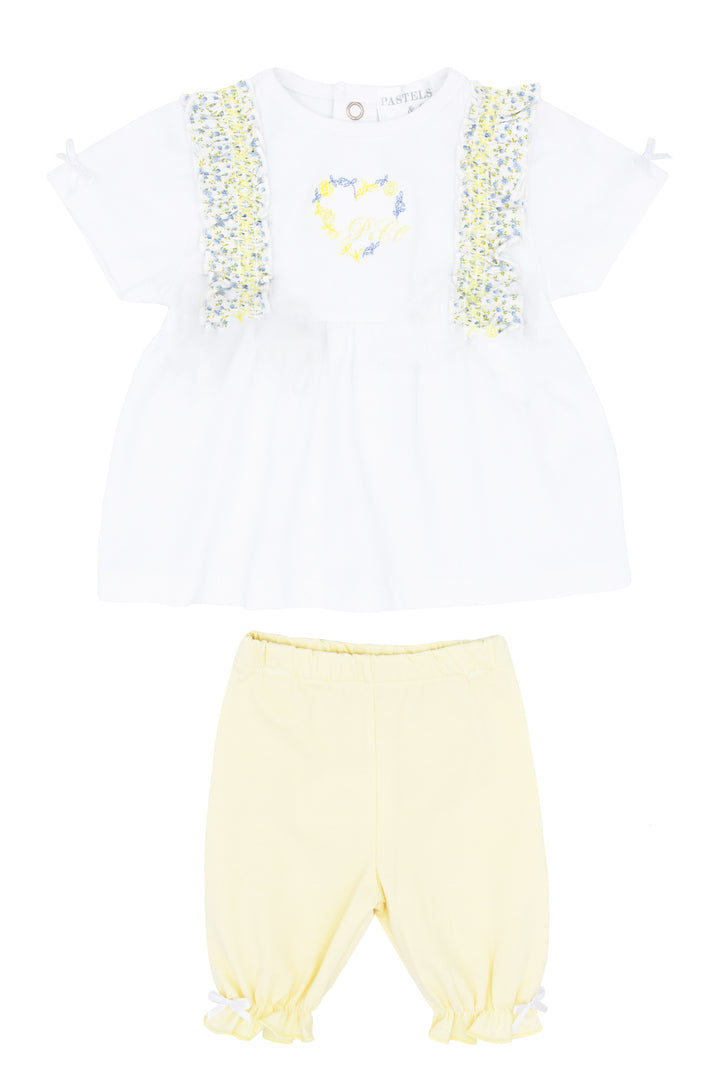 Pastels & Co "Barbara" Lemon & Blue Floral Blouse & Leggings | Millie and John