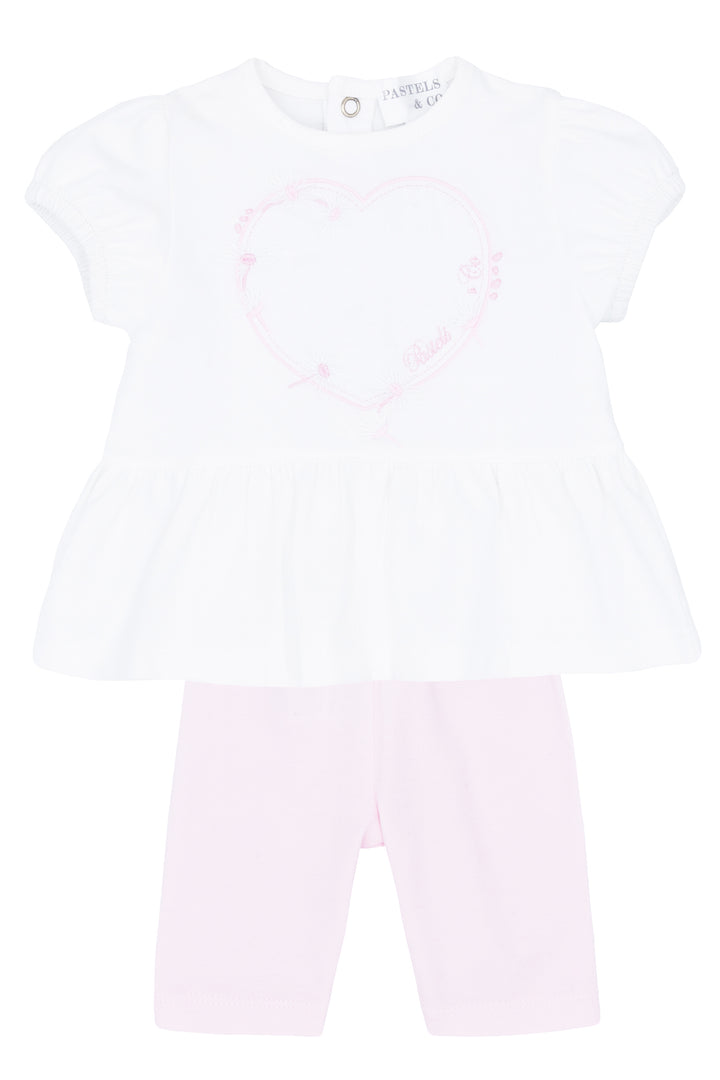 Pastels & Co "Colette" White & Pink Blouse & Leggings | Millie and John