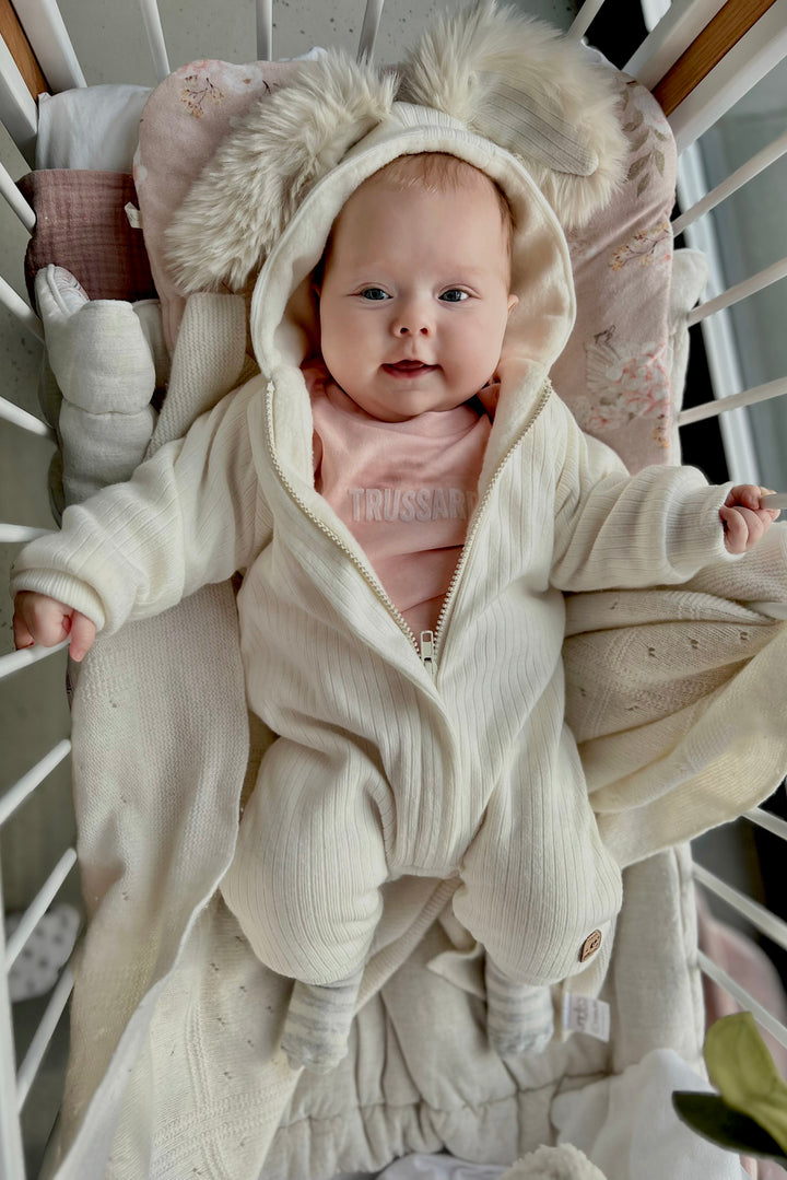 Jamiks "Kirby" Ribbed Faux Fur Bunny Ear Romper | Millie and John